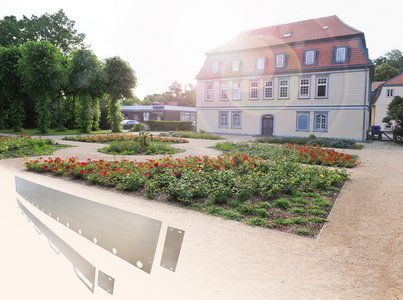 This involved, for example, making the paths narrower across the almost 500-square-metre space, which is now framed by mirrored linden groves. New flower beds featuring steel strips made by Richard Brink were installed across a section of the garden measuring approx. 250 square metres.   Photo: Richard Brink GmbH & Co. KG